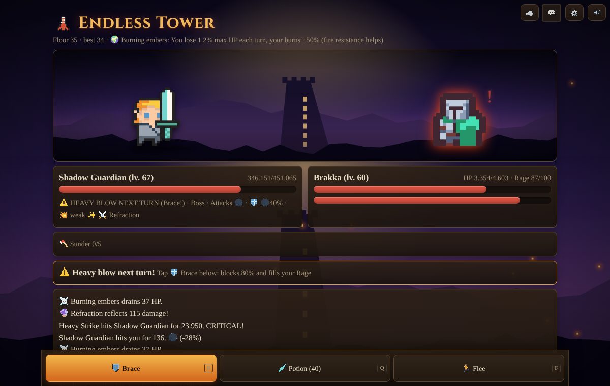 A Tower boss announces a heavy blow and the Brace button lights up